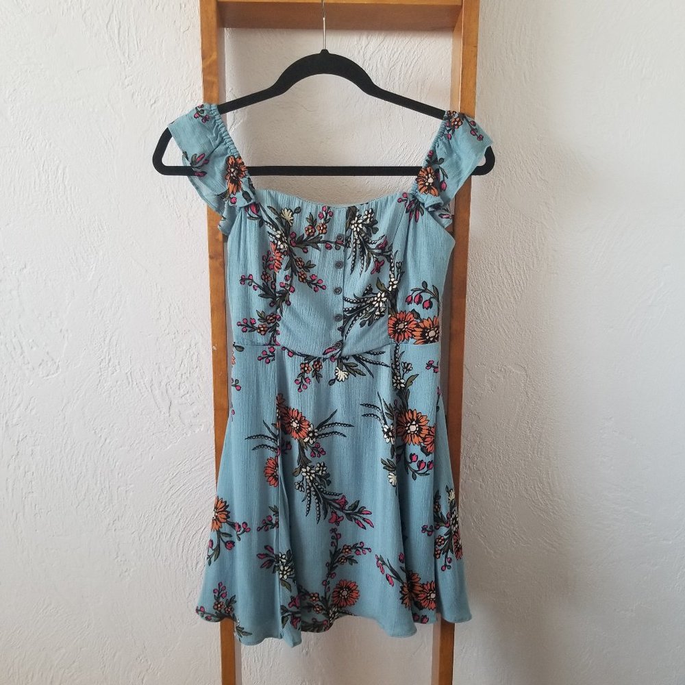 Lulus Summer Dress Ruffled Straps Blue Floral SzXS